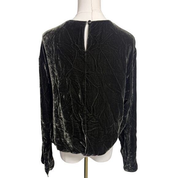 Theory Drawstring Velvet Pullover Long Sleeve Top Hunter Green Small Holiday - Picture 4 of 11